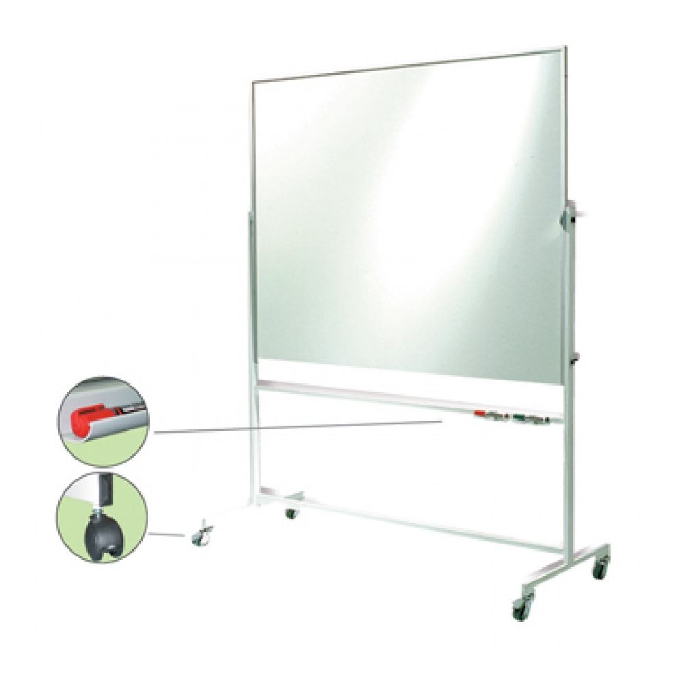 Двустранна бяла дъска Bi-Office REVOLVER, 1200x900 мм, метална стойка на колела