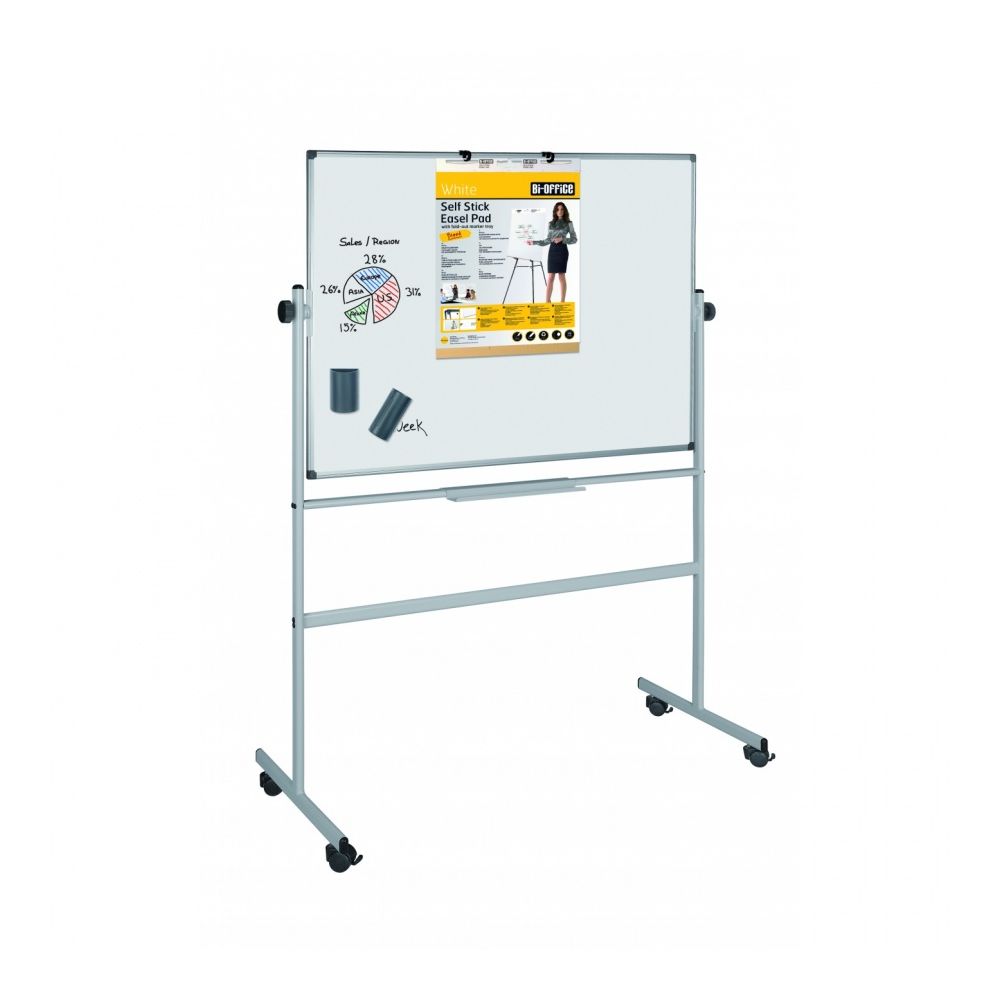 Двустранна бяла магнитна дъска Bi-Office REVOLVER,1200x900 мм, стойка на колела