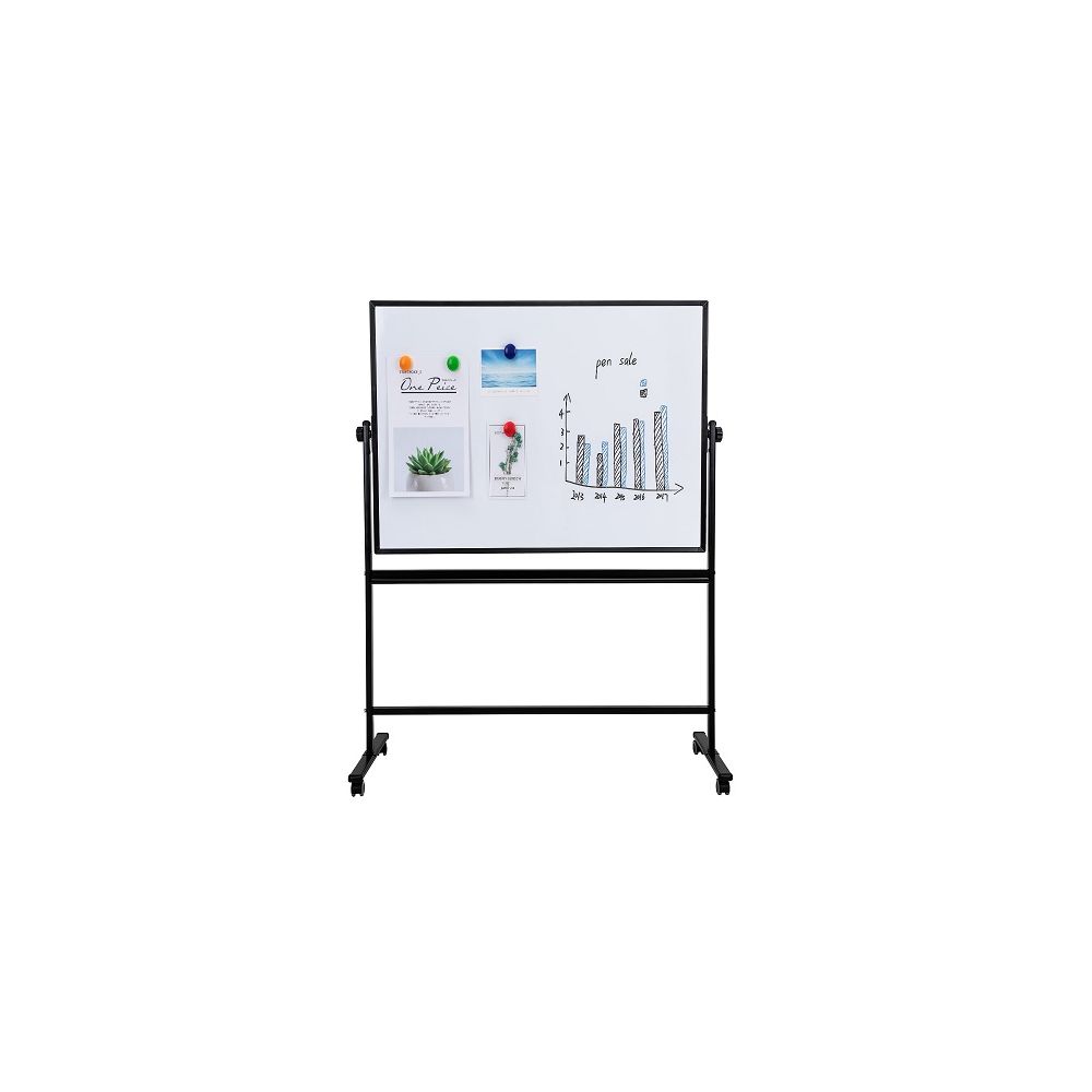 Двустранна бяла магнитна дъска Deli Focus E7882, 1200х900 мм, метална стойка на колела