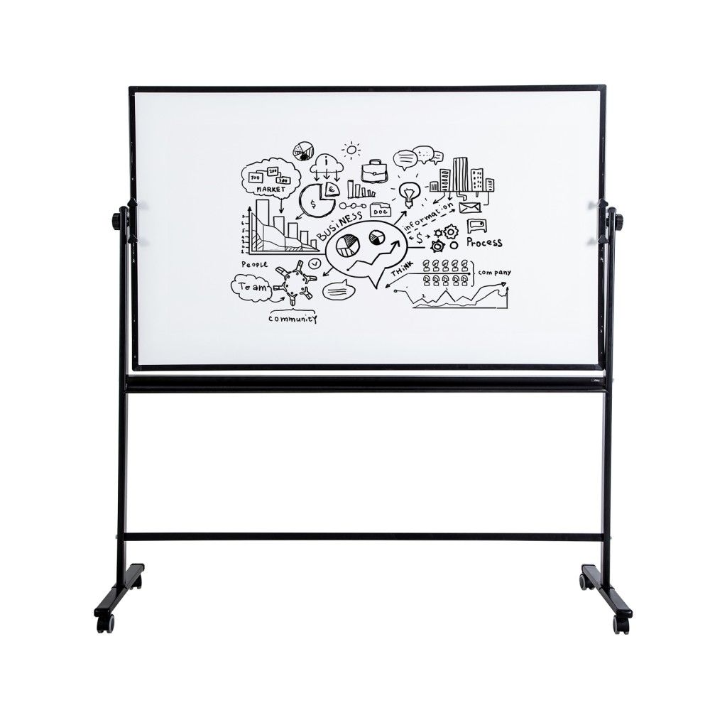 Двустранна бяла магнитна дъска Deli Focus E7883, 1500х900 мм, метална стойка на колела