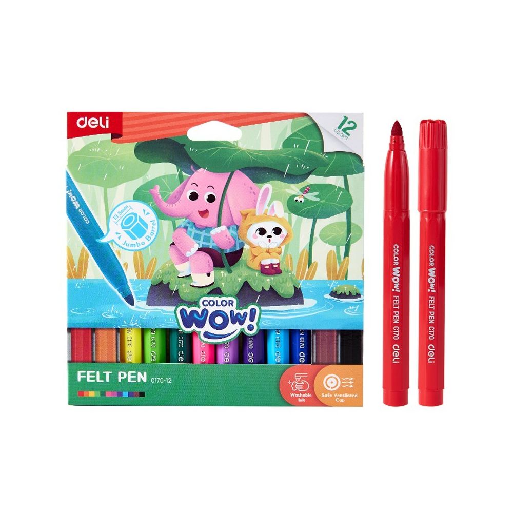 Джъмбо флумастери Deli Color wow! EC170-12, връх 4.5 мм, 12 цвята Джъмбо флумастери Deli Color wow! EC170-12, връх 4.5 мм, 12 цвята