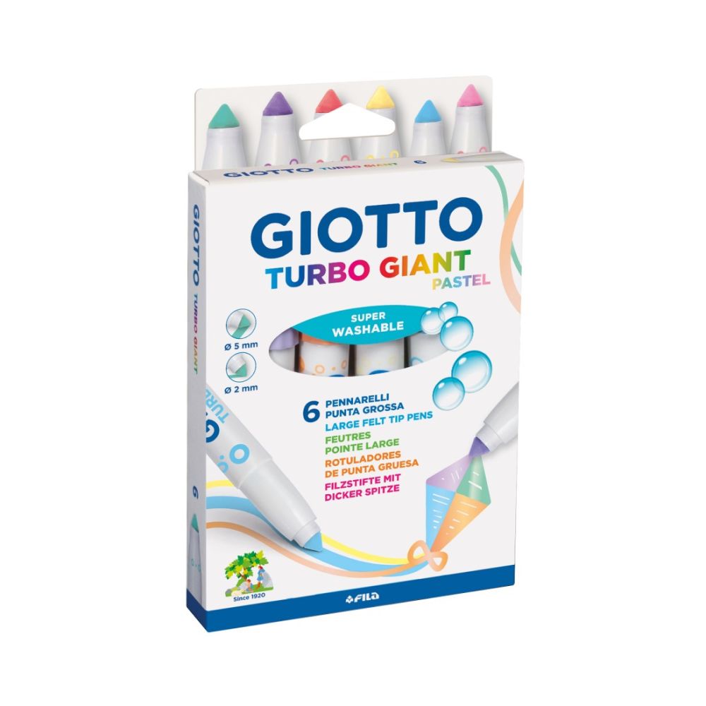Джъмбо флумастери GIOTTO Turbo Giant Pastel, връх 7.5 мм, 6 пастелни цвята
