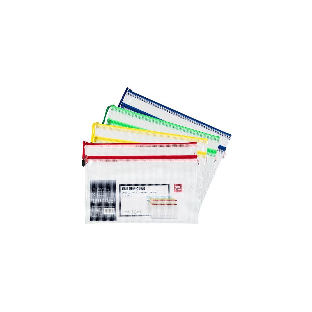 Джоб с 2 ципа и 2 отделения Deli, 63465, A4, PVC 330 mic, мрежа от текстил