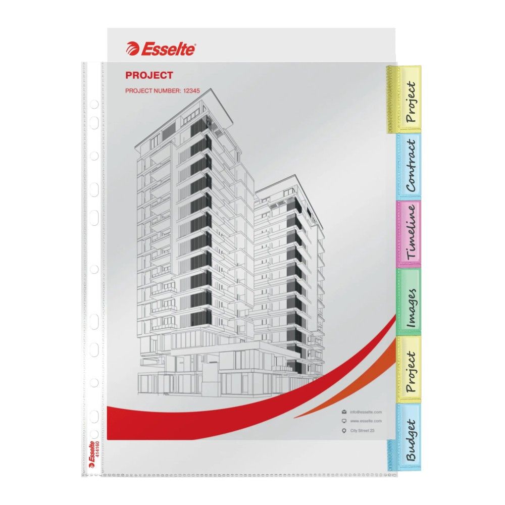 Джоб с 6 отделения Esselte, А4, РР 130 mic, с индекси, кристал, безцветен
