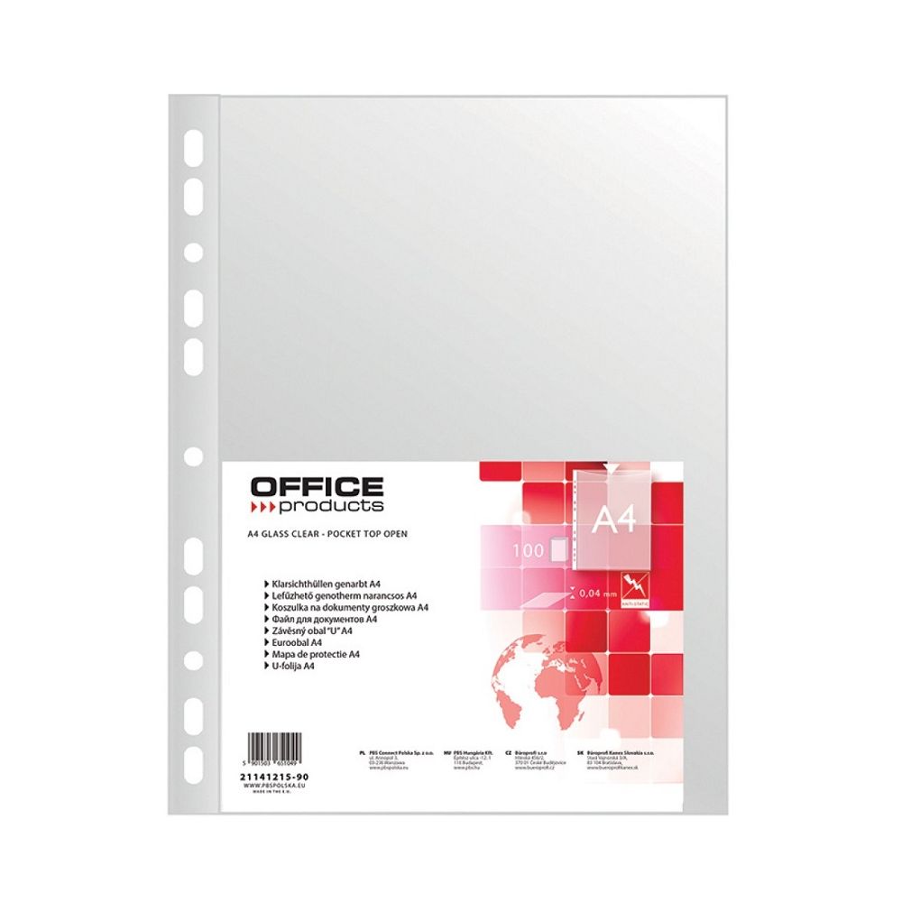 Джоб с европерфорация OFFICE PRODUCTS, A4, РР 40 mic, мат, 100 бр.