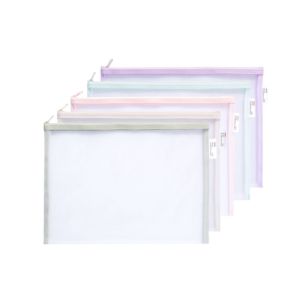 Джоб с цип Deli EF282, A4, PVC 330 mic, мрежа от полиестер, полупрозрачен