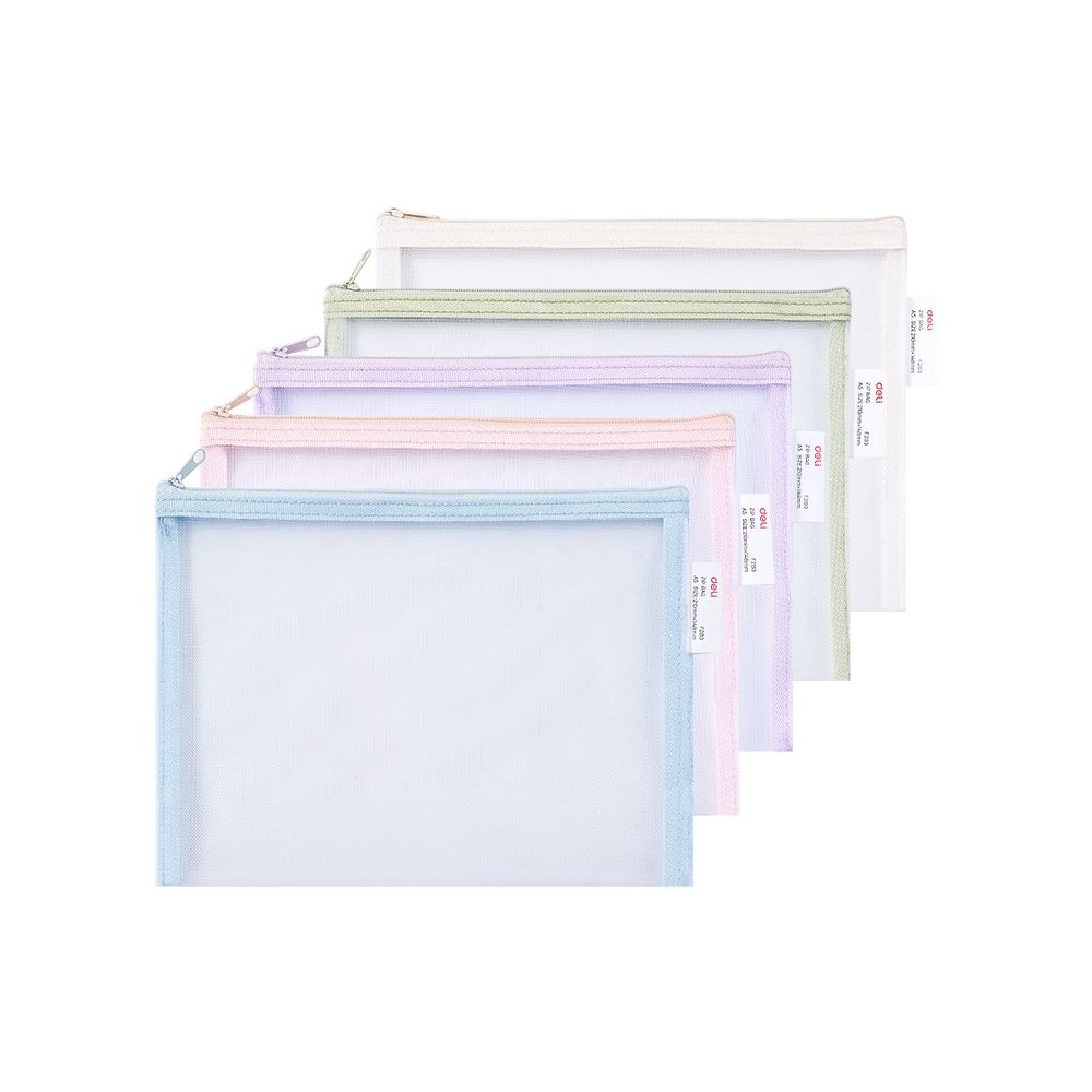 Джоб с цип Deli EF283, A5, PVC 330 mic, мрежа от полиестер, полупрозрачен