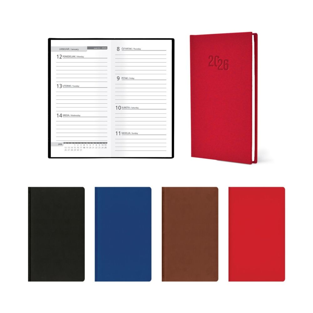Джобен календар-бележник LASTVA Pocket, A6, 56 л., линиран офсет 80 гр, термо PU корици, червен