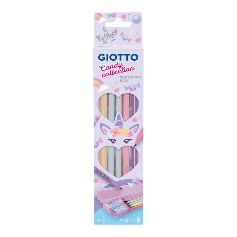 Комплект графитни моливи GIOTTO Candy Collection, 10 бр., острилка, гума