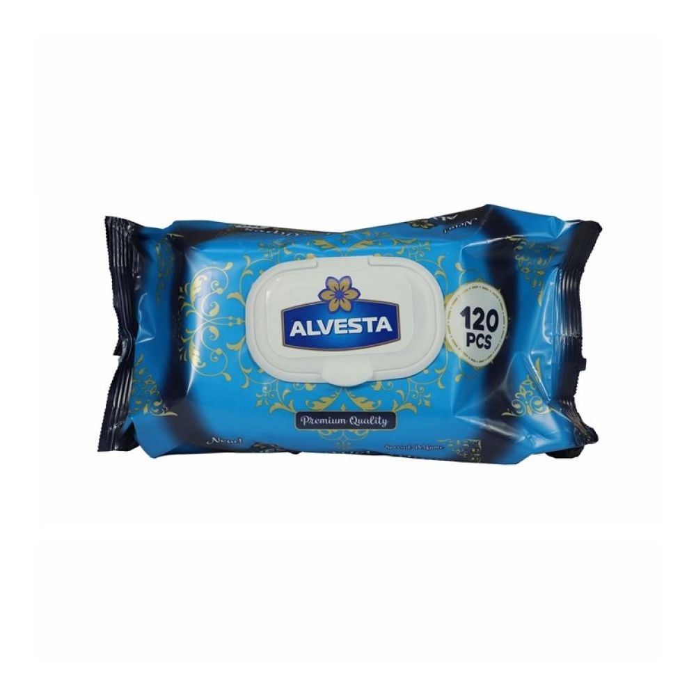 Мокри кърпи Alvesta Jumbo без алкохол, опаковка с капак, 120 бр.