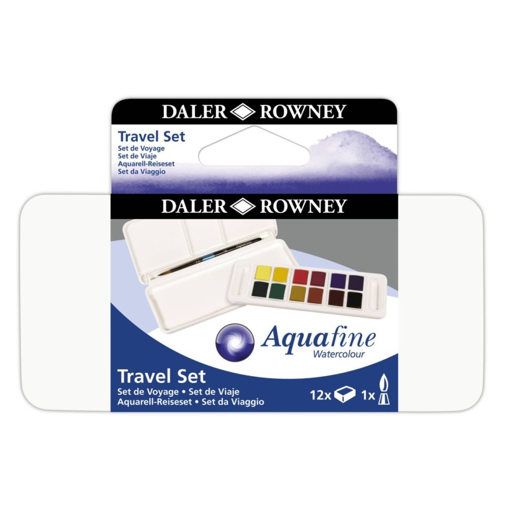 Акварелни бои DALER-ROWNEY Aquafine Travel Set, 12 цвята + четка