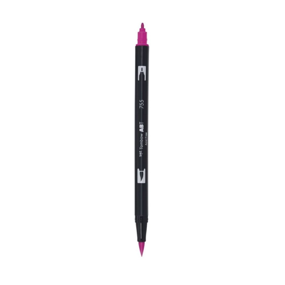 Aкварелен двувърх маркер Tombow ABT Dual Brush, четка 3.5 мм, връх 0.8 мм, 755 rubine red