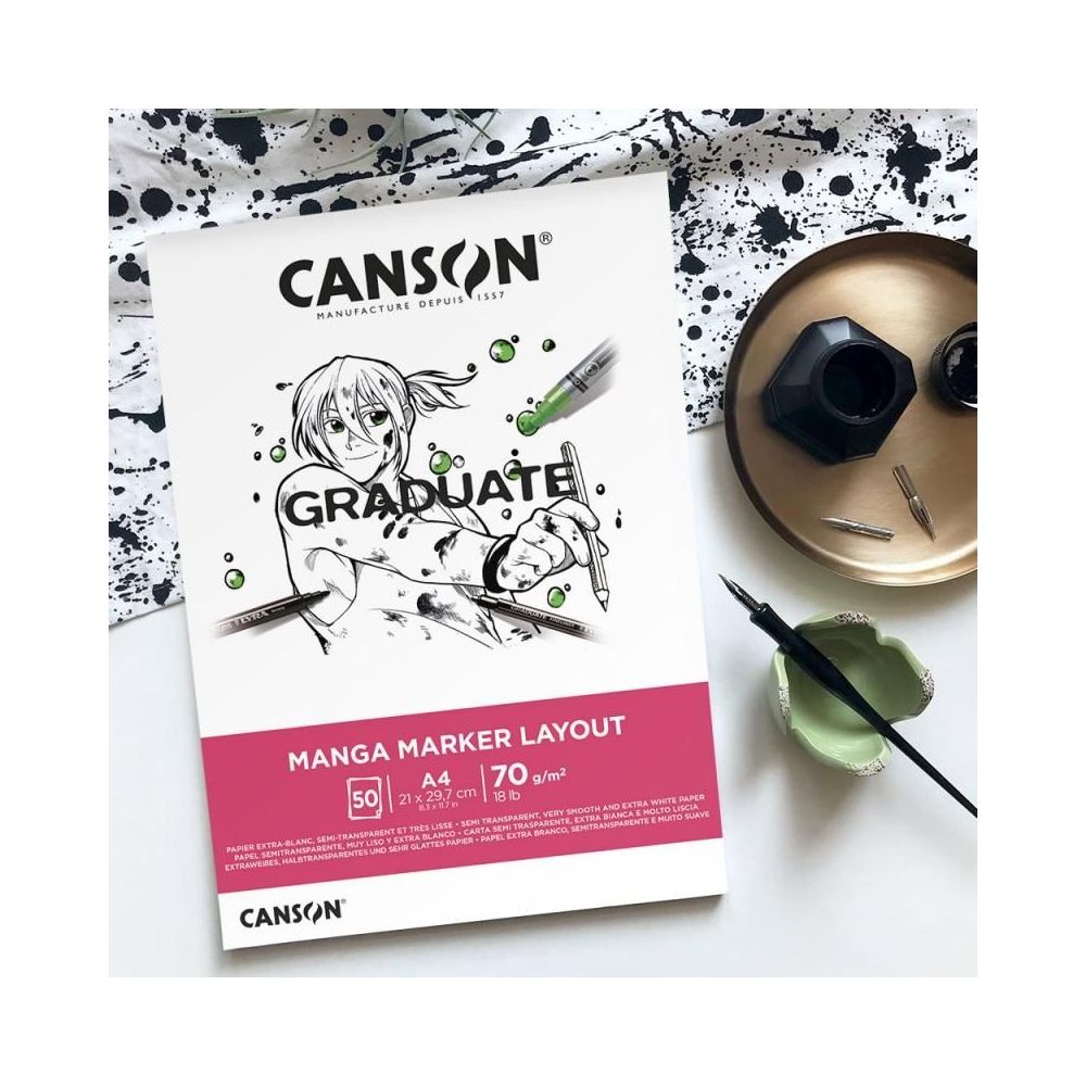 Скицник CANSON GRADUATE Manga Marker Layout, за маркери, A4, 70 г/кв.м, very smooth, 50 л. Скицник CANSON GRADUATE Manga Marker Layout, за маркери, A4, 70 г/кв.м, very smooth, 50 л.