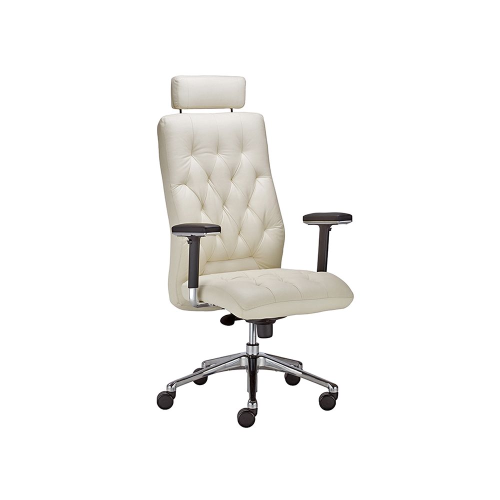 Ергономичен директорски стол Chester HRU, естествена кожа,алуминий, 2D подлакътници, светлобежов