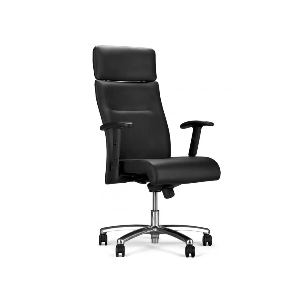 Ергономичен директорски стол Neo Lux, естествена кожа, база алуминий, регулируеми подлакътници,черен