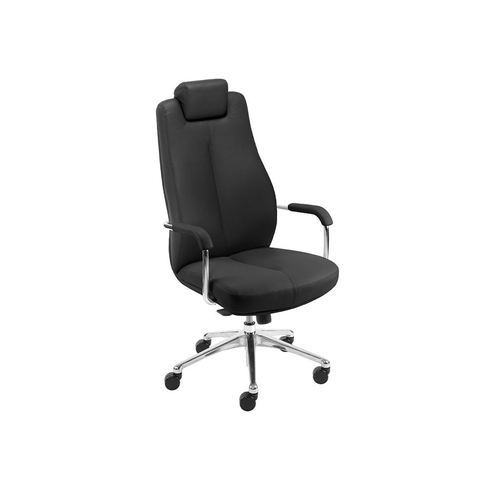 Ергономичен директорски стол Sonata 24/7, естествена кожа, база алуминий, фикс. подлакътници, черен