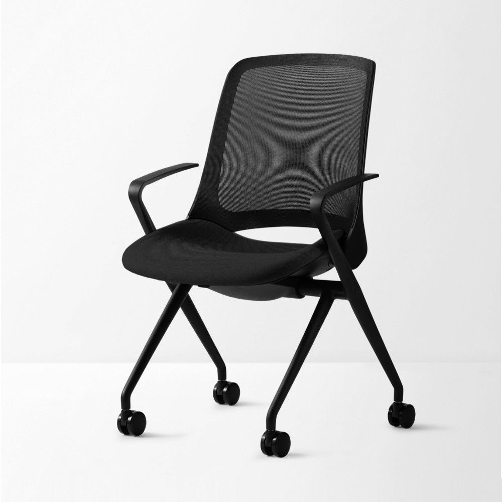 Ергономичен посетителски стол DAWON T5, мрежа и дамаска, черна база, 4 крака с колелца, черен