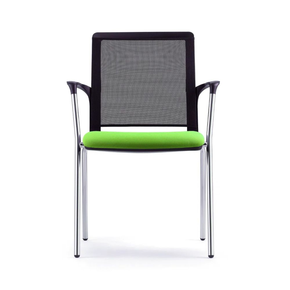 Ергономичен посетителски стол Seight 4L, дамаска и мрежа, база хром, фискирани подлакътници, зелен