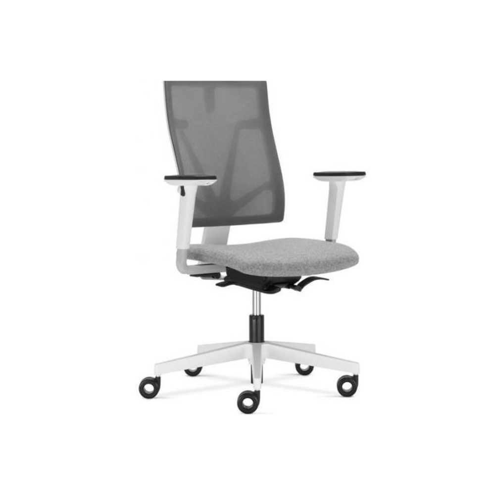 Ергономичен работен стол 4ME Mesh, мрежа и дамаска, бяла PP база, 2D подлакътници, сив