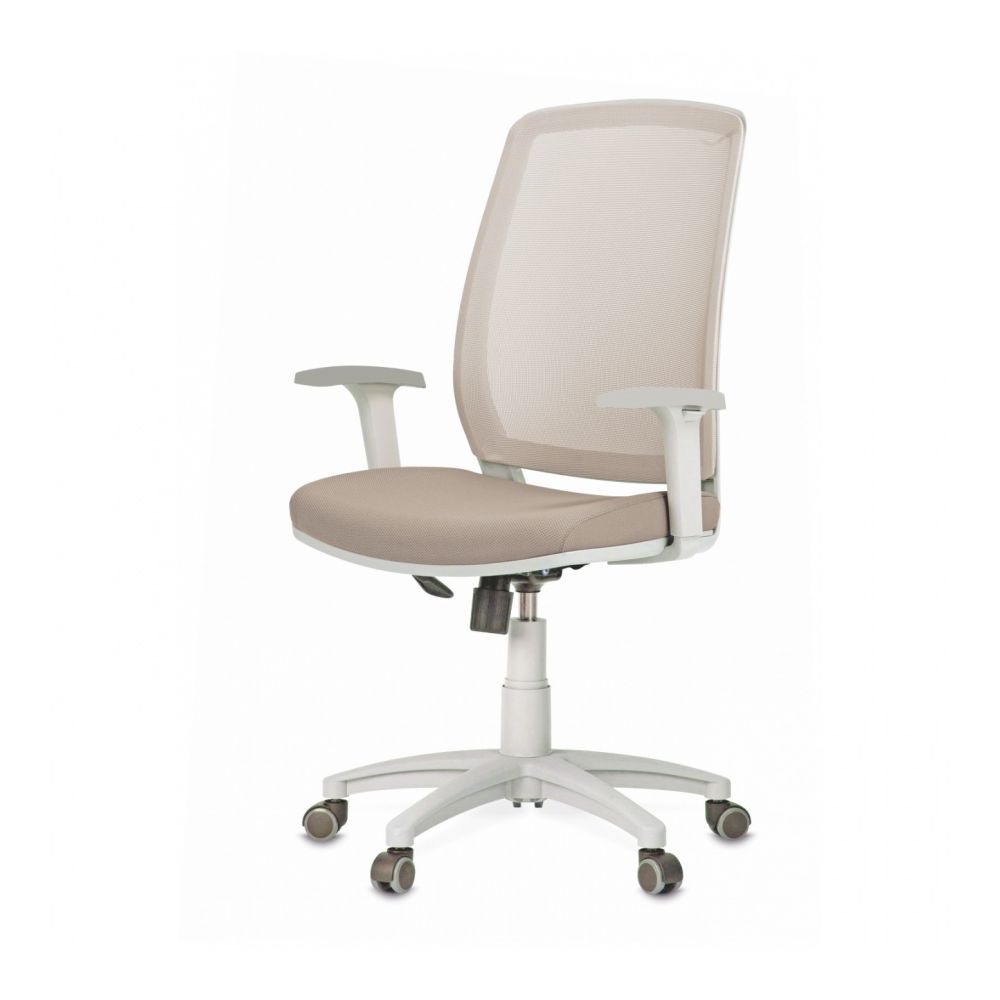 Ергономичен работен стол DAWON COBI, мрежа и дамаска, сива PP база, 2D подлакътници, бежов