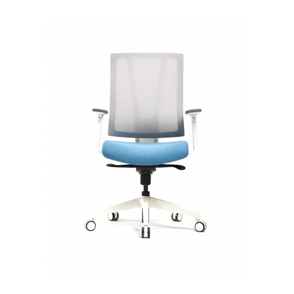 Ергономичен работен стол DAWON G1, мрежа и дамаска, бяла PP база, 3D подлакътници, сив/светлосин