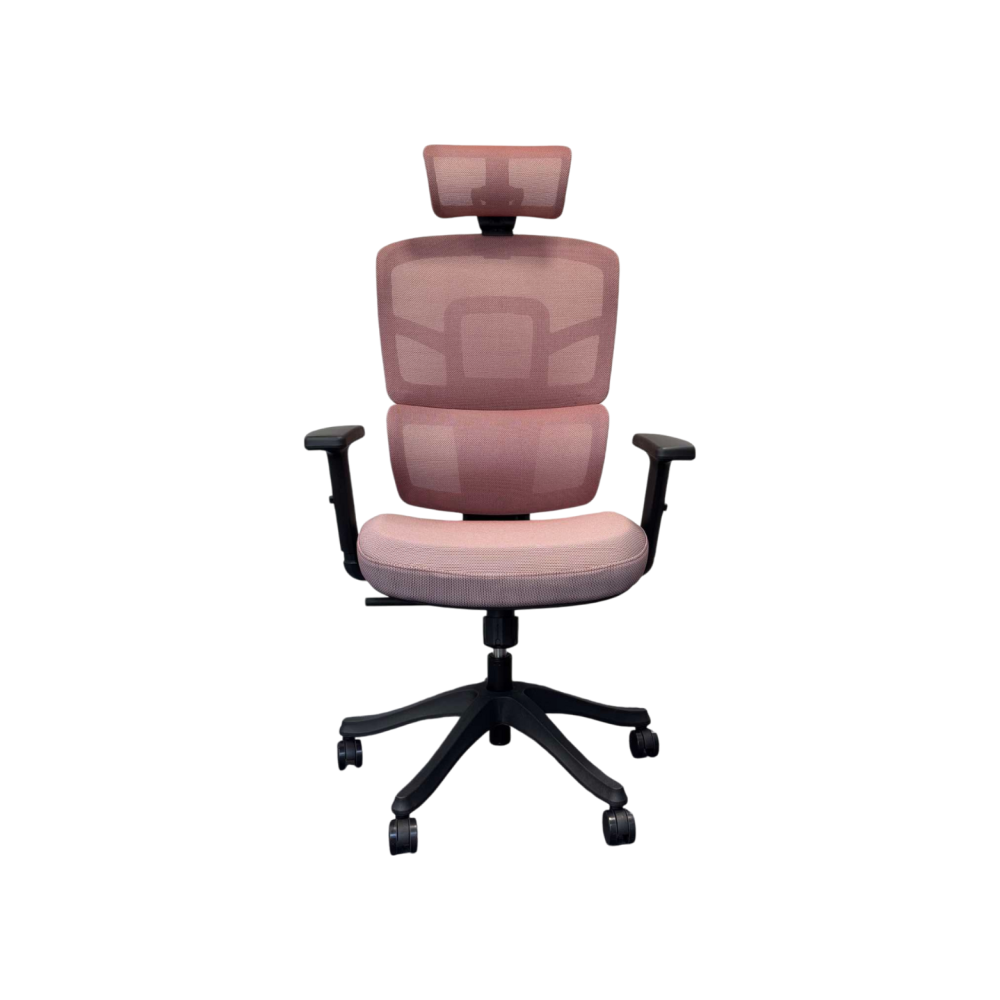 Ергономичен работен стол Ergo Black, мрежа и дамаска, черна PP база, 2D подлакътници, червен