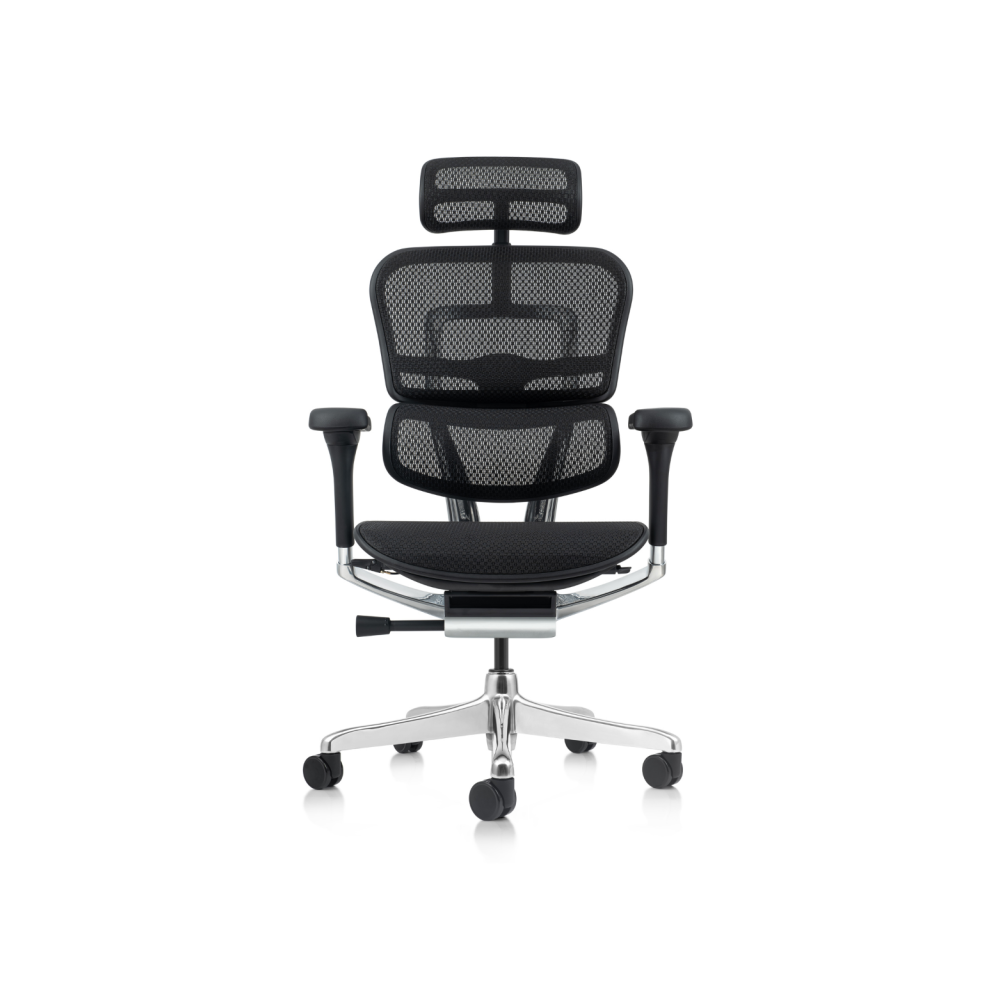 Ергономичен работен стол Ergohuman NEW, мрежа, база хром, 5D подлакътници, с опора, черен