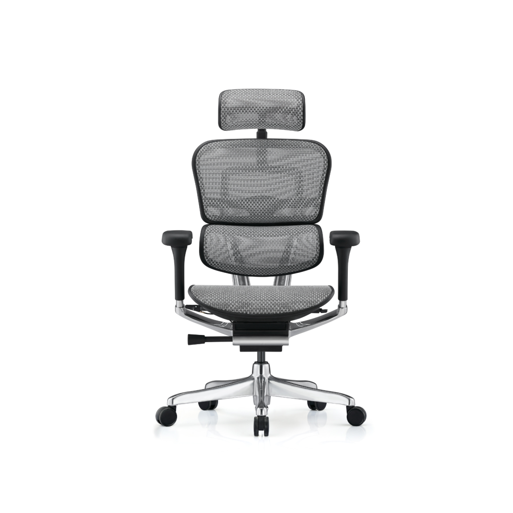 Ергономичен работен стол Ergohuman NEW, мрежа, база хром, 5D подлакътници, с опора, сив