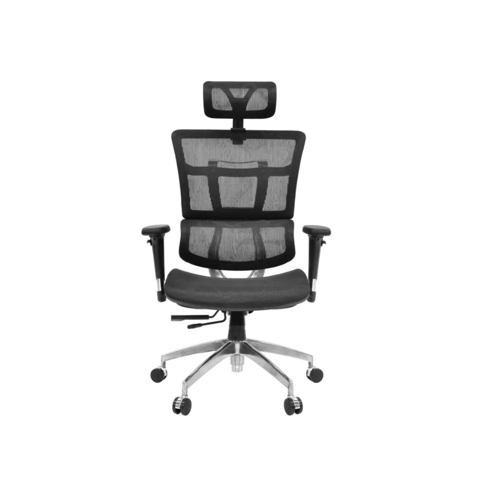 Ергономичен работен стол ErgoMax, мрежа, база хром, 2D подлакътници, с опора, черен