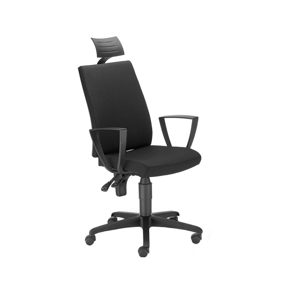 Ергономичен работен стол I-Line HR, дамаска, черна РР база, фиксирани подлакътници, с опора, черен