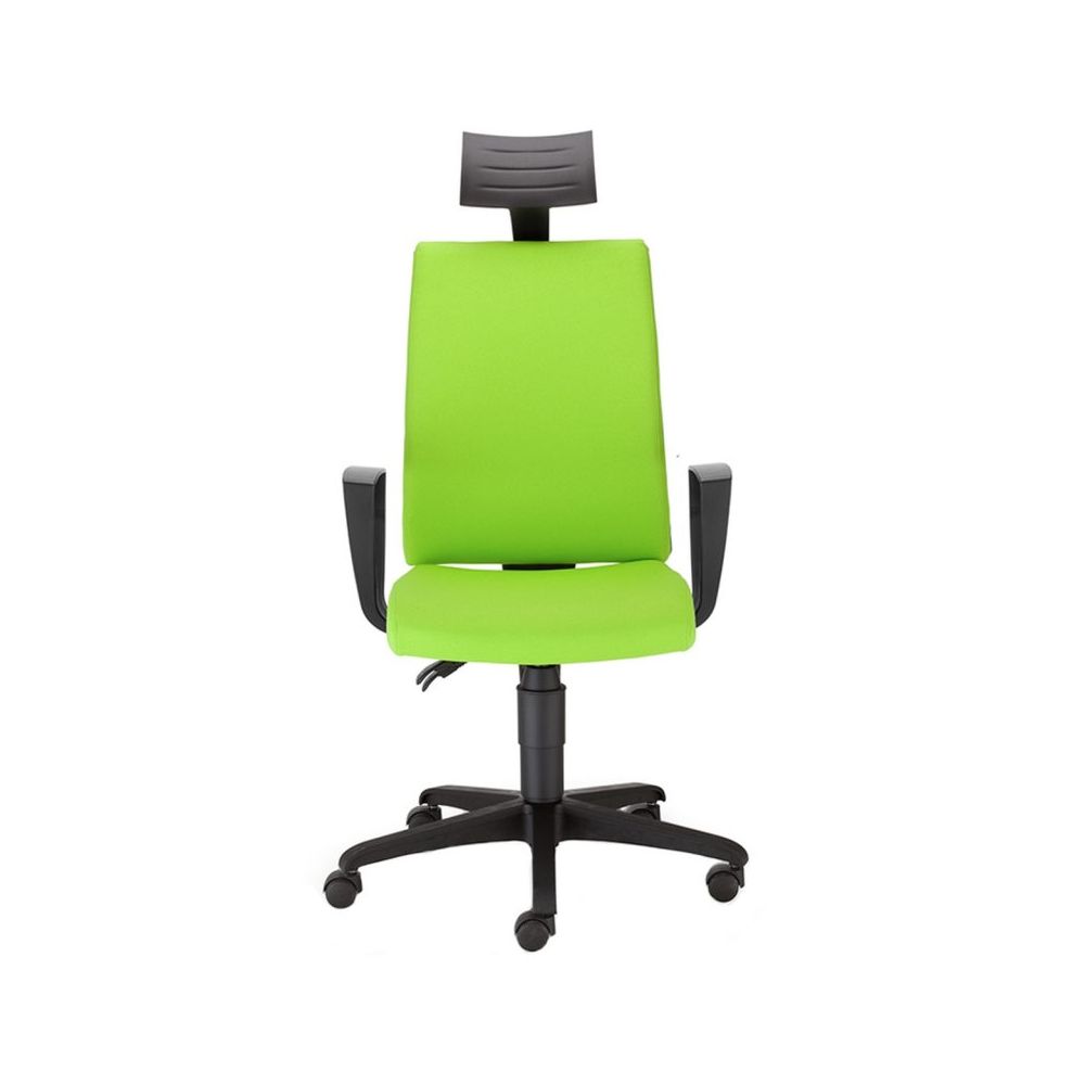 Ергономичен работен стол I-Line HR, дамаска, черна РР база, фиксирани подлакътници, с опора, зелен