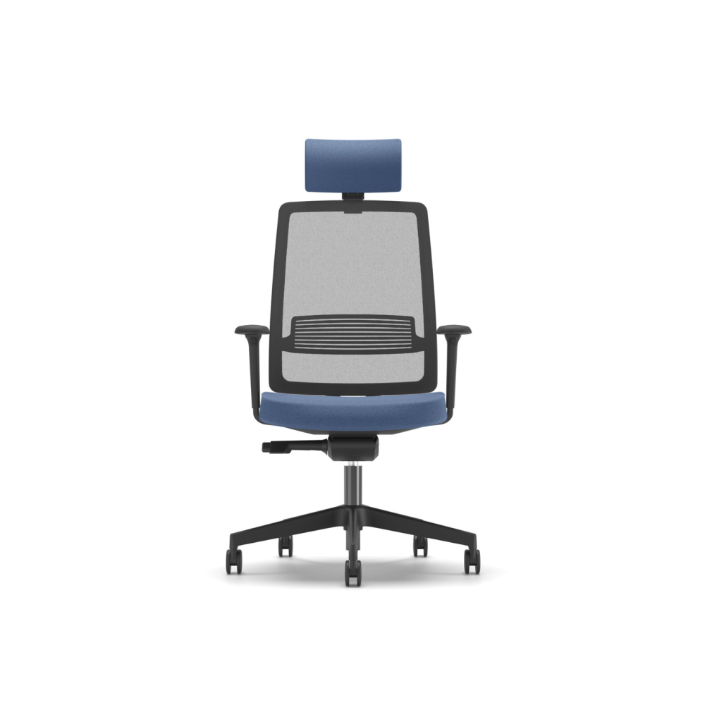 Ергономичен работен стол Lucio Black HR, мрежа и дамаска, черна PP база, 3D подлакътници, син