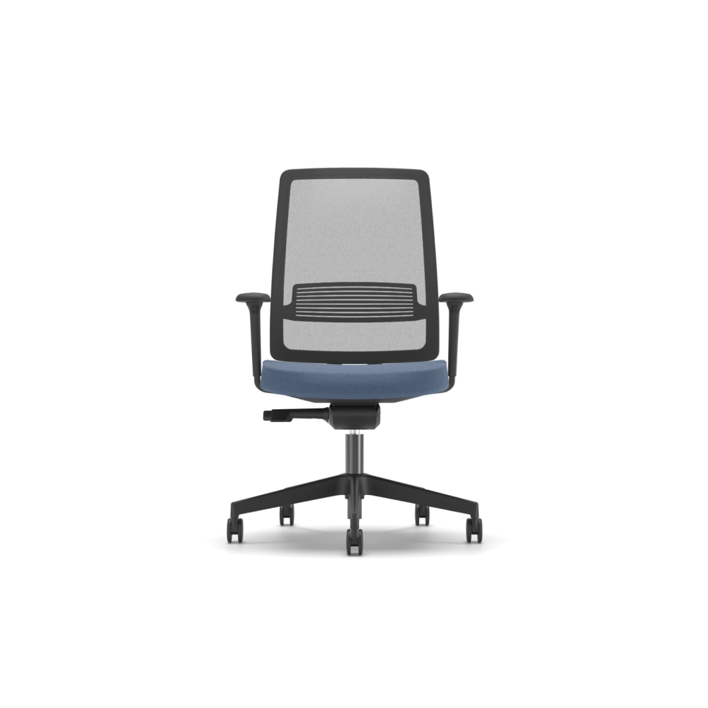 Ергономичен работен стол Lucio Black, мрежа и дамаска, черна PP база, рег. подлакътници, син