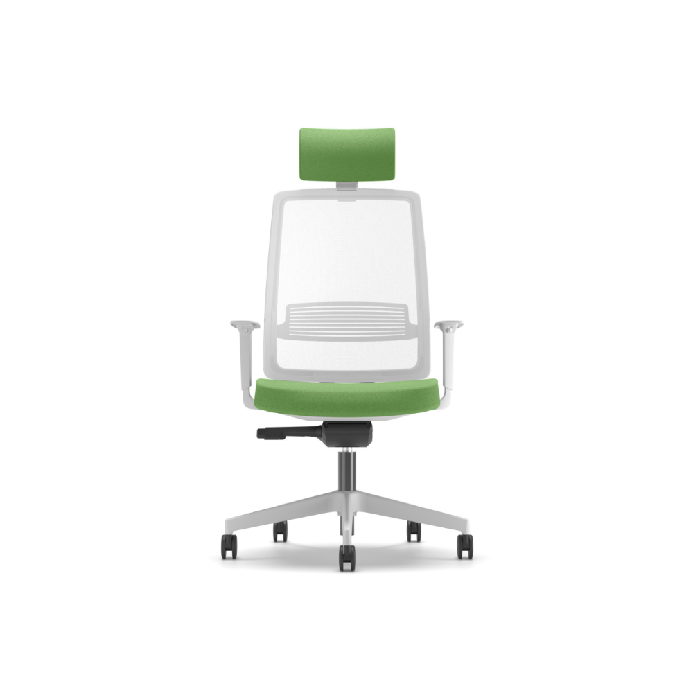 Ергономичен работен стол Lucio White HR, мрежа и дамаска, бяла PP база, рег. подлакътници, зелен