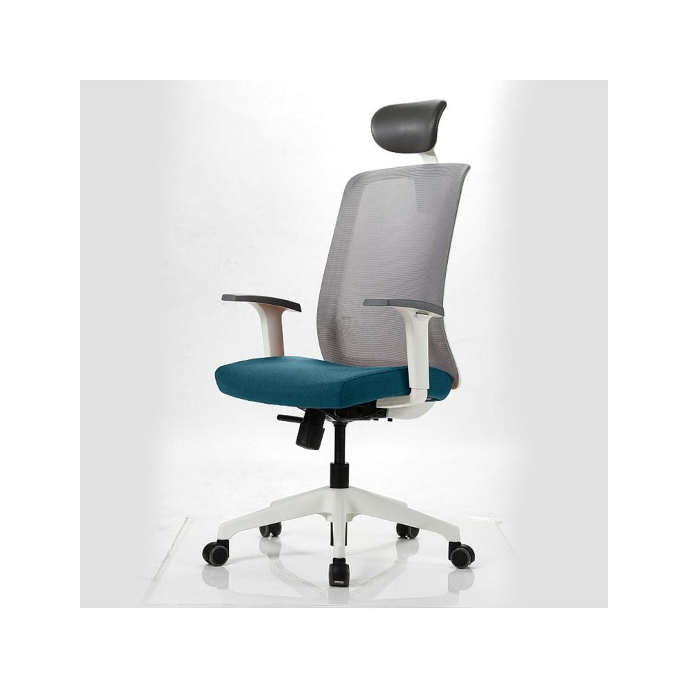 Ергономичен работен стол Matador HR White, мрежа и дамаска,бяла РР база, 2D подлакътници,тюркоаз