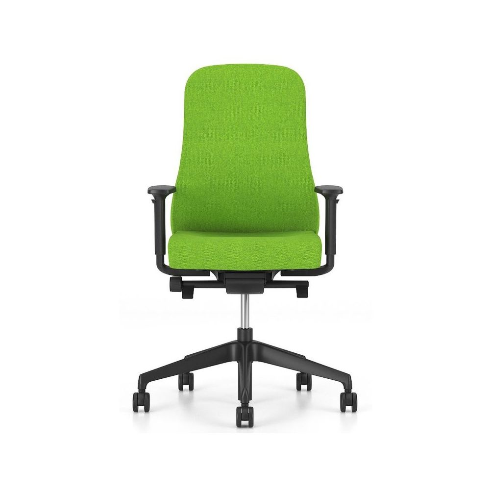 Ергономичен работен стол Souly Black, дамаска, черна PP база, 2D подлакътници, зелен