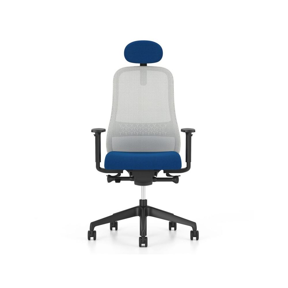 Ергономичен работен стол Souly Mesh HRUA, мрежа и дамаска, черна PP база, 2D подлакътници, син
