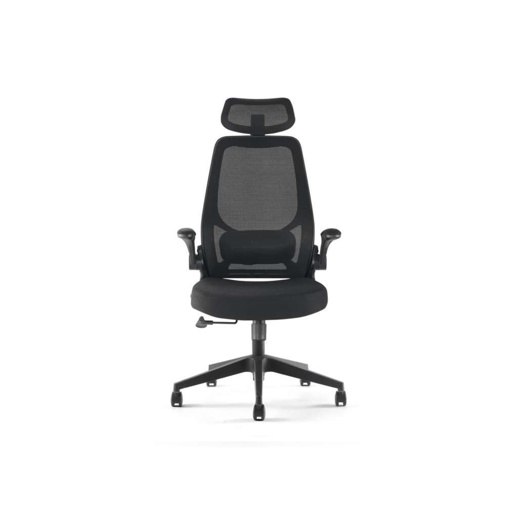 Ергономичен работен стол Stark Black, мрежа и дамаска, черна PP база, регулируеми подлакътници,черен