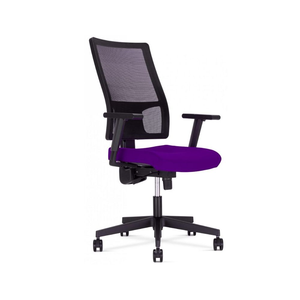 Ергономичен работен стол TakTik Lu Active 1, мрежа и дамаска, черна РР база, 2D подлакътници, лилав