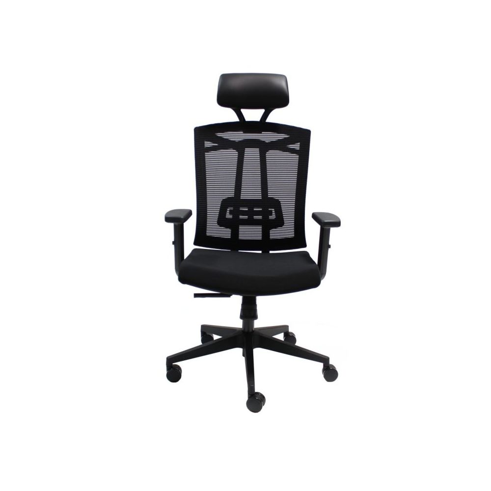 Ергономичен работен стол Techno Max, мрежа и дамаска, черна РР база, 2D подлакътници, черен