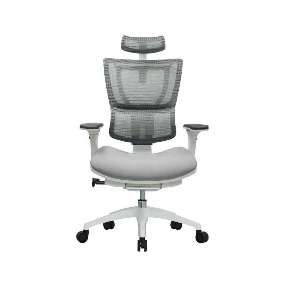 Ергономичен работен стол U-body, мрежа и дамаска, бяла РР база, 4D подлакътници, сив
