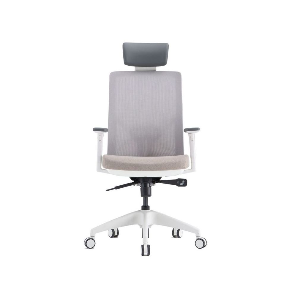 Ергономичен работен стол Vito HR White, мрежа и дамаска, бяла РР база, 3D подлакътници, сив и бежов