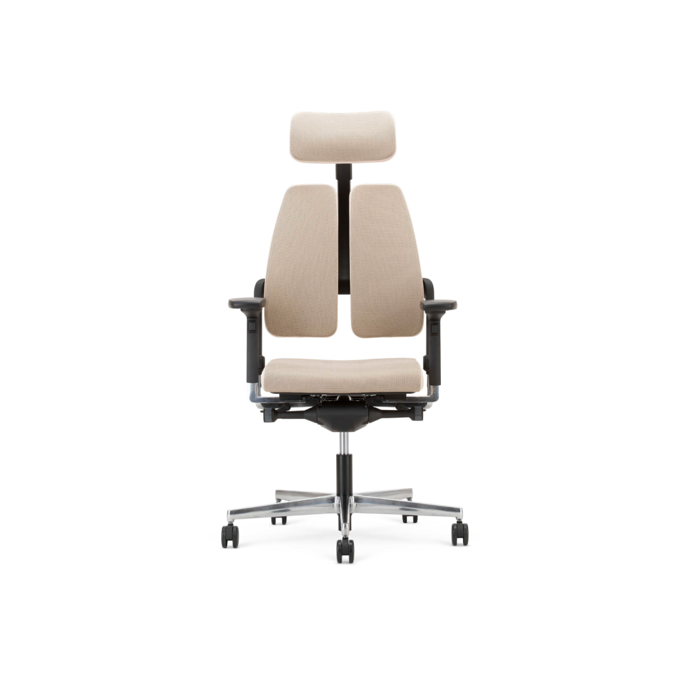 Ергономичен работен стол Xilium DUO-BACK, дамаска, база хром, 3D подлакътници, бежов