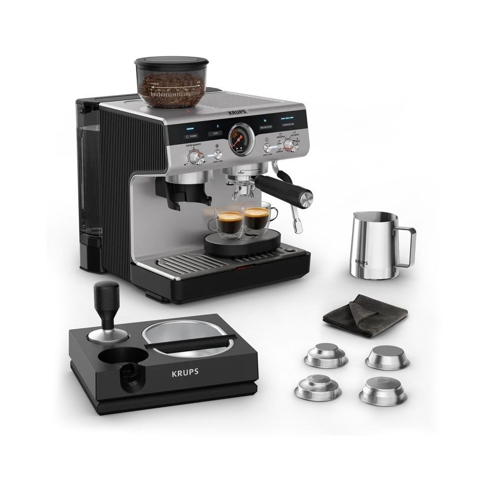 Еспресо кафемашина KRUPS Precision Plus, XP804T10, ръчна, с помпа и мелачка, черна