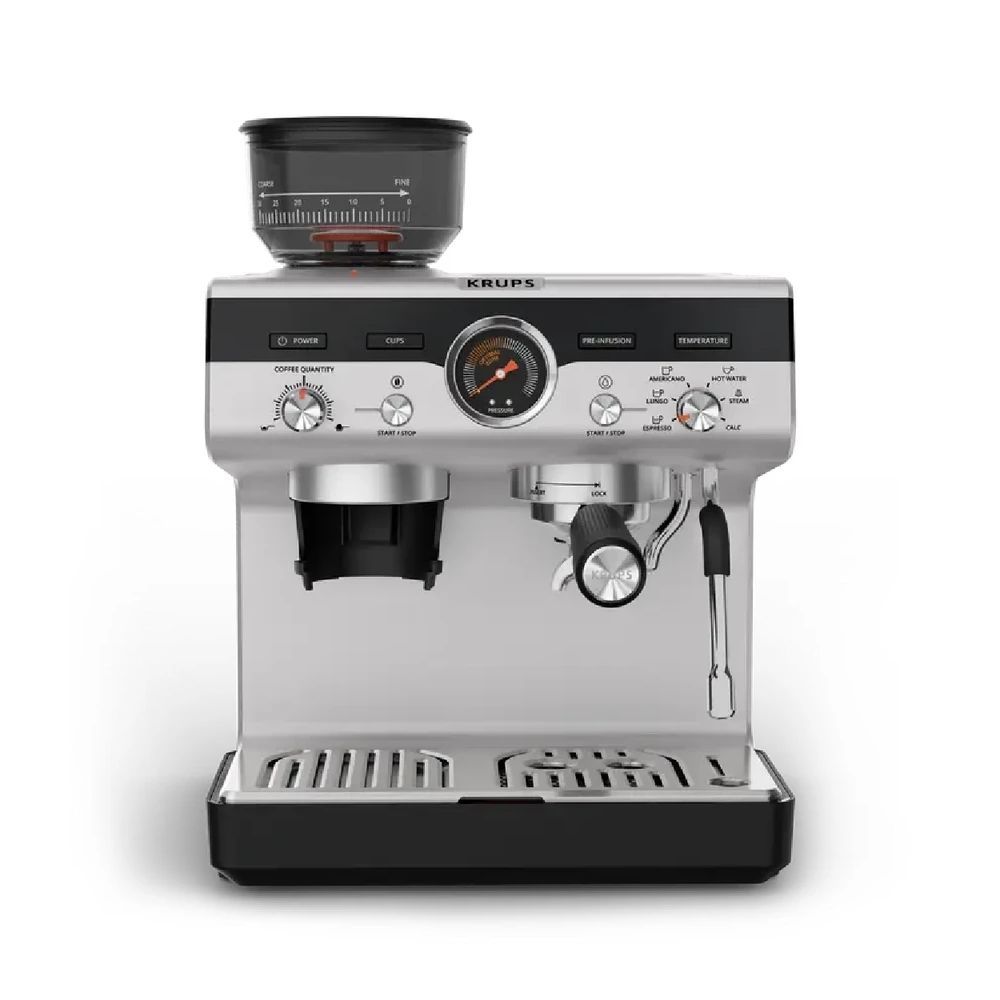 Еспресо кафемашина KRUPS Precision, XP801T10, ръчна, с помпа и мелачка, черна