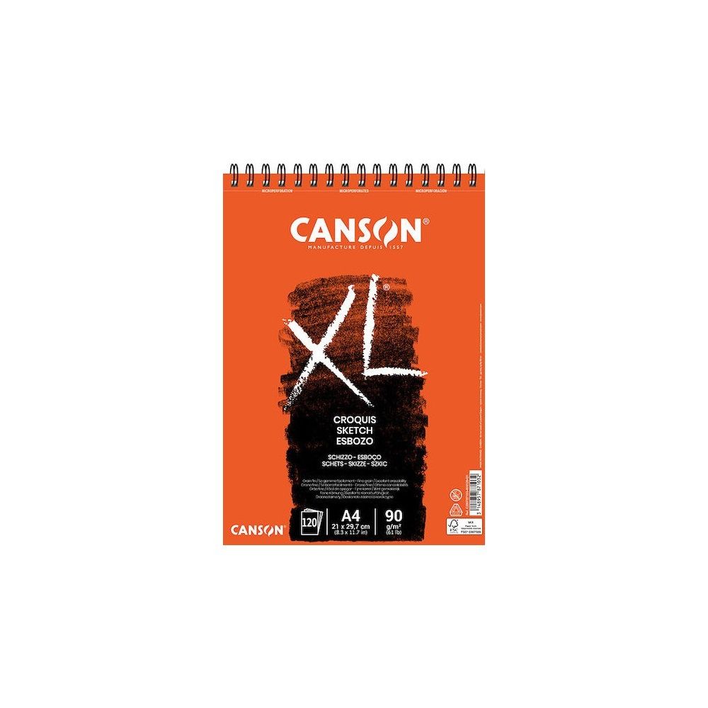 Скицник със спирала CANSON XL Croquis, за сухи техники, A4, 90 г/кв.м, fine grain, 120 л.