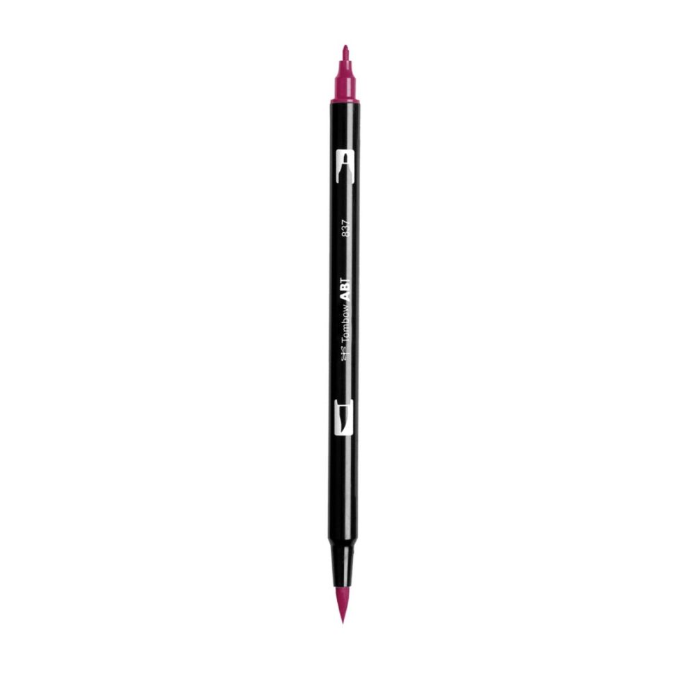 Aкварелен двувърх маркер Tombow ABT Dual Brush, четка 3.5 мм, връх 0.8 мм, 837 wine red