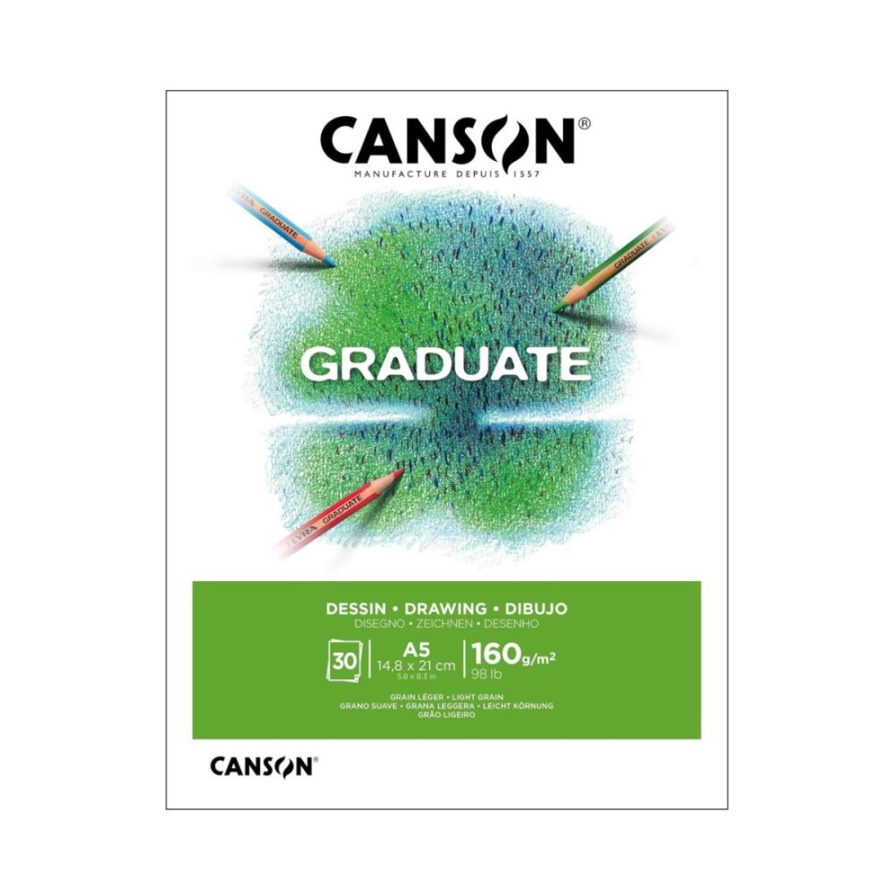 Скицник CANSON GRADUATE Drawing White, за моливи и въглен, A5, 160 г/кв.м, light grain, 30 л. Скицник CANSON GRADUATE Drawing White, за моливи и въглен, A5, 160 г/кв.м, light grain, 30 л.