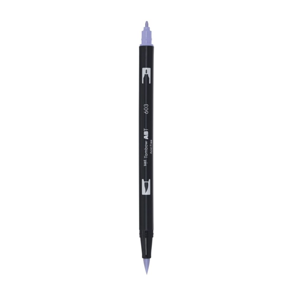 Aкварелен двувърх маркер Tombow ABT Dual Brush, четка 3.5 мм, връх 0.8 мм, 603 periwinkle