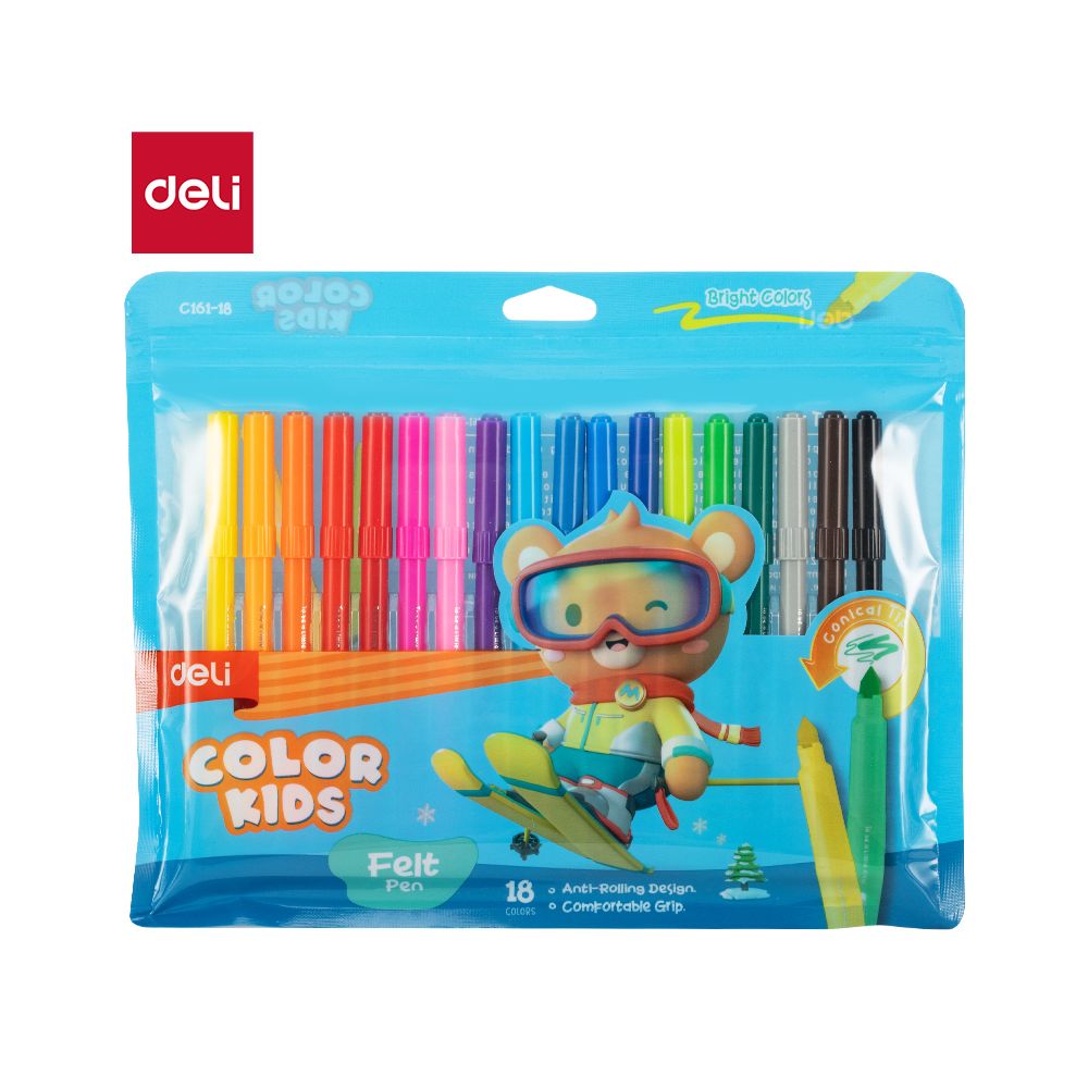 Флумастери Deli Color Kids EC161-18, връх 5 мм, 18 цвята, PVC опаковка